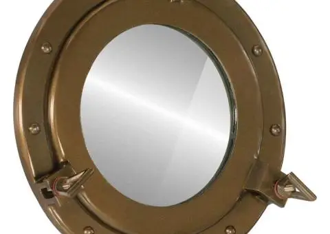 Oglindă hublou de perete Ø30 cm aluminiu și sticlă - 1/5