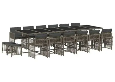 Set mobilier de grădină cu perne, 17 piese, gri, poliratan - 2/5