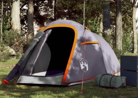 Cort de camping tunel 2 persoane, gri/portocaliu, impermeabil - 1/5