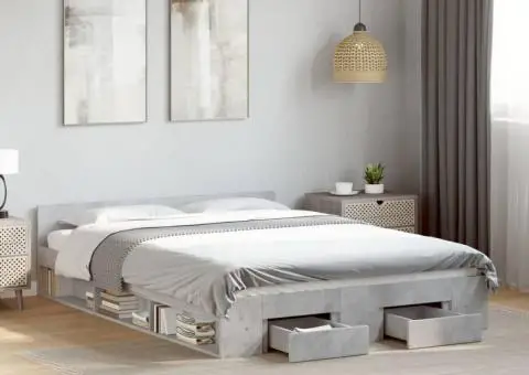 Cadru de pat cu sertare, gri beton, 135x190 cm, lemn prelucrat - 1/5