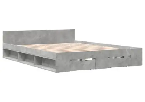 Cadru de pat cu sertare, gri beton, 135x190 cm, lemn prelucrat - 3/5