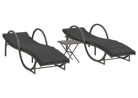 Șezlonguri, 2 buc., cu masă, gri, poliratan - 2/5