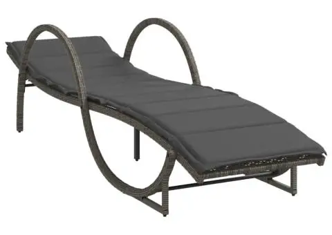 Șezlonguri, 2 buc., cu masă, gri, poliratan - 4/5