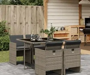 vidaXL Set mobilier de grădină cu perne, 5 piese, gri, poliratan