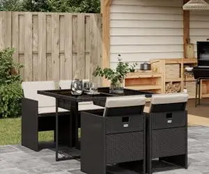 vidaXL Set mobilier de grădină cu perne, 5 piese, negru, poliratan
