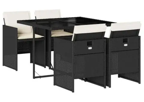 Set mobilier de grădină cu perne, 5 piese, negru, poliratan - 2/5