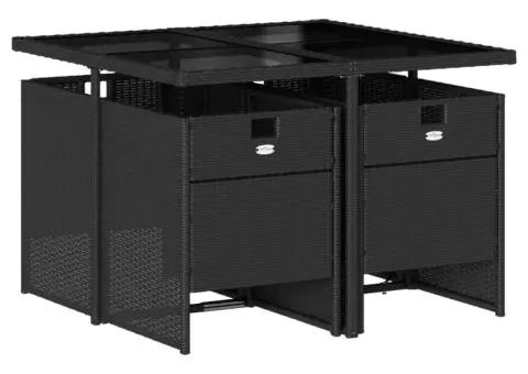 Set mobilier de grădină cu perne, 5 piese, negru, poliratan - 3/5