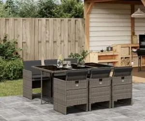 vidaXL Set mobilier de grădină cu perne, 7 piese, gri, poliratan