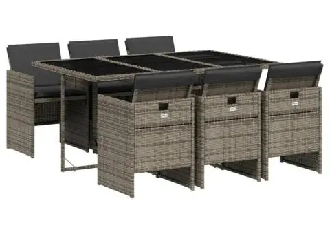 Set mobilier de grădină cu perne, 7 piese, gri, poliratan - 2/5