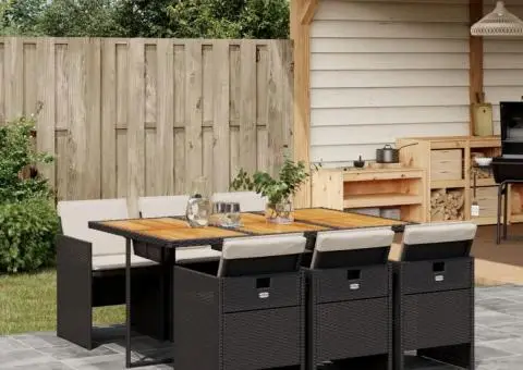 Set mobilier de grădină cu perne, 7 piese, negru, poliratan - 1/5