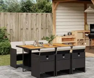 vidaXL Set mobilier de grădină cu perne, 7 piese, negru, poliratan