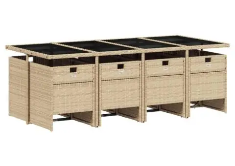 Set de masă pentru grădină, 9 piese, cu perne, bej, poliratan - 3/5