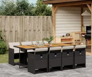 vidaXL Set mobilier de grădină cu perne, 9 piese, negru, poliratan