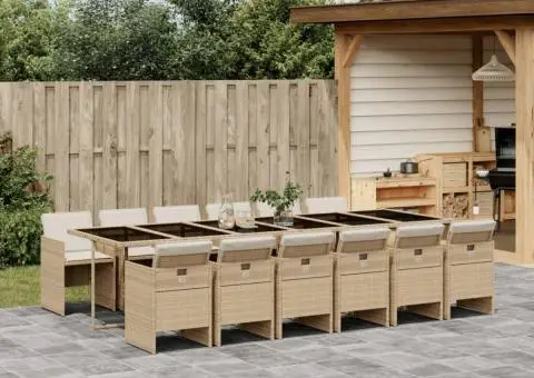 Set mobilier de grădină cu perne, 13 piese, bej, poliratan - 1/5