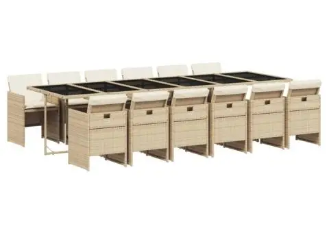 Set mobilier de grădină cu perne, 13 piese, bej, poliratan - 2/5