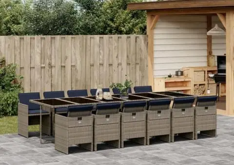 Set mobilier de grădină cu perne, 13 piese, gri, poliratan - 1/5