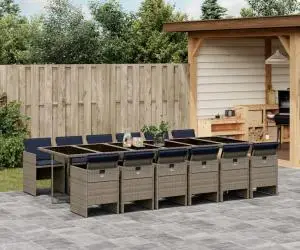 vidaXL Set mobilier de grădină cu perne, 13 piese, gri, poliratan
