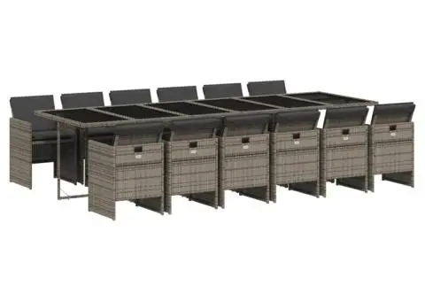 Set mobilier de grădină cu perne, 13 piese, gri, poliratan - 2/5