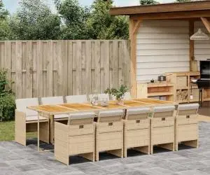 vidaXL Set mobilier de grădină cu perne, 11 piese, bej, poliratan