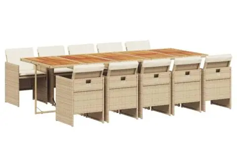 Set mobilier de grădină cu perne, 11 piese, bej, poliratan - 2/5