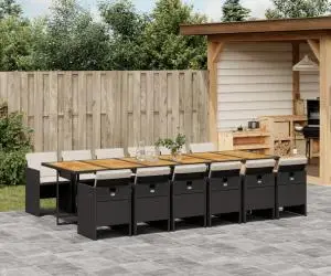 vidaXL Set mobilier de grădină cu perne, 13 piese, negru, poliratan
