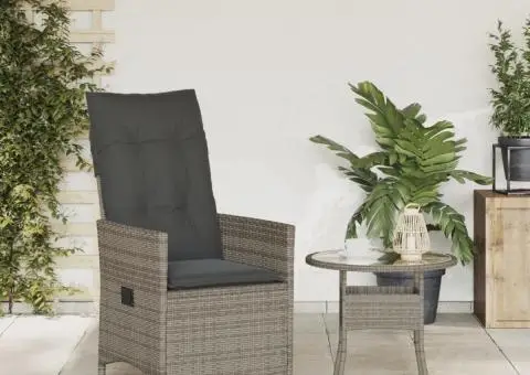 Scaun de grădină rabatabil cu perne, gri, poliratan - 3/5