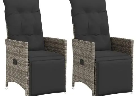 Scaune de grădină rabatabile cu perne, 2 buc., gri, poliratan - 1/5