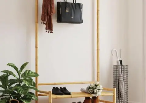 Cuier pentru haine cu rafturi, 103x40x183 cm, bambus - 1/5