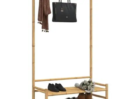 Cuier pentru haine cu rafturi, 103x40x183 cm, bambus - 4/5