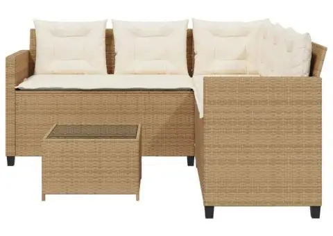 Canapea de grădină cu masă/perne, formă de L, poliratan bej - 4/5