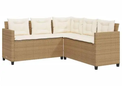 Canapea de grădină cu masă/perne, formă de L, poliratan bej - 5/5