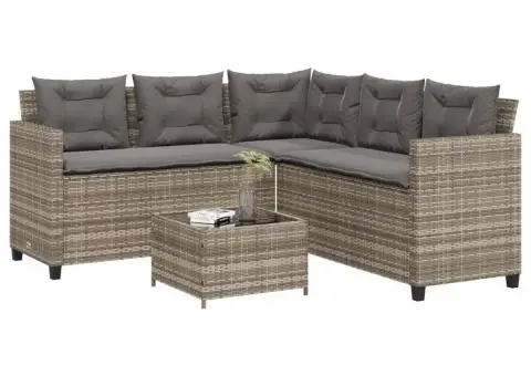 Canapea de grădină cu masă/perne, formă de L, poliratan gri - 1/5