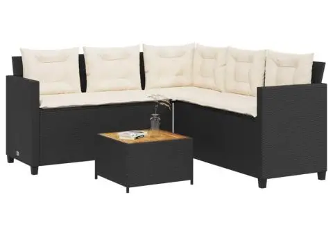 Canapea de grădină cu masă/perne, formă de L, poliratan negru - 1/5