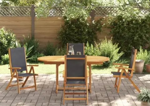 Set mobilier de grădină, 5 piese, lemn masiv acacia/textilenă - 3/5