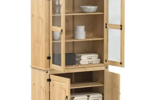 Vitrină din sticlă „Corona” 103,5x42x180 cm, lemn masiv de pin - 1/5