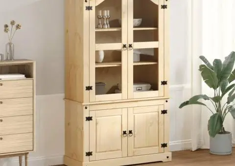 Vitrină din sticlă „Corona” 103,5x42x180 cm, lemn masiv de pin - 3/5