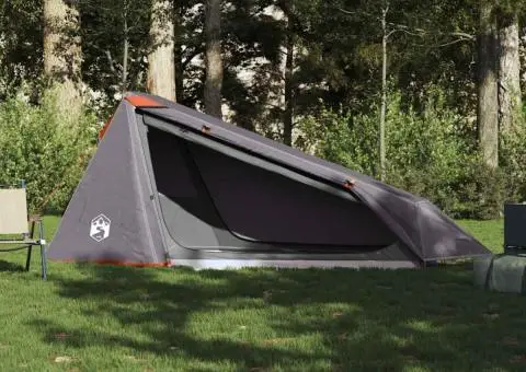 Cort de camping tunel 1 persoane, gri/portocaliu, impermeabil - 3/5