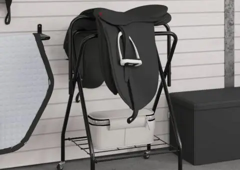 Suport pentru șa, pliabil, de sine stătător, negru, fier - 3/5