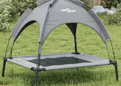 Pat de câini cu baldachin, antracit, țesătură Oxford și oțel - 1/5