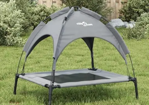 Pat de câini cu baldachin, antracit, țesătură Oxford și oțel - 3/5