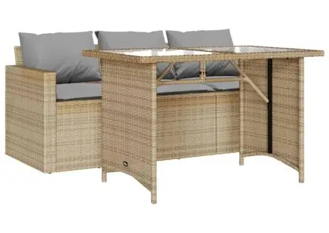 Set mobilier de grădină, 2 piese, cu perne, bej, poliratan - 2/5