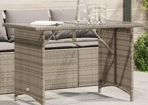 Masă de grădină cu blat din sticlă gri, 110x68x70 cm, poliratan - 1/5