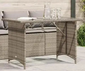 vidaXL Masă de grădină cu blat din sticlă gri, 110x68x70 cm, poliratan