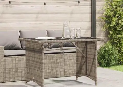 Masă de grădină cu blat din sticlă gri, 110x68x70 cm, poliratan - 3/5