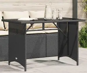 vidaXL Masă grădină cu blat din sticlă, negru, 110x68x70 cm, poliratan