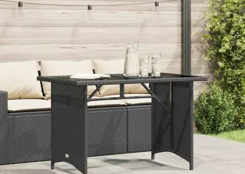 Masă grădină cu blat din sticlă, negru, 110x68x70 cm, poliratan - 3/5