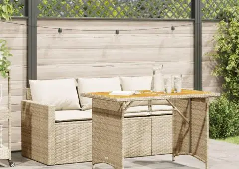 Set mobilier de grădină, 2 piese, cu perne, bej, poliratan - 1/5