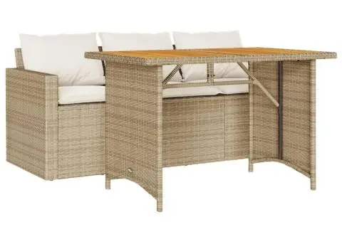 Set mobilier de grădină, 2 piese, cu perne, bej, poliratan - 2/5