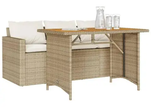 Set mobilier de grădină, 2 piese, cu perne, bej, poliratan - 3/5