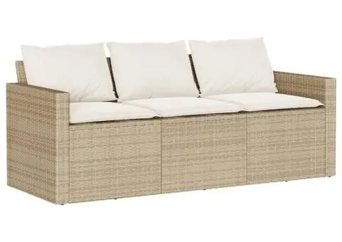 Set mobilier de grădină, 2 piese, cu perne, bej, poliratan - 4/5